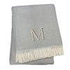 HomeRoots 55" X 70" Gray And White Herringbone Cotton Blend M Initial Throw Blanket with Tassels And Embroidery - 4 of 4