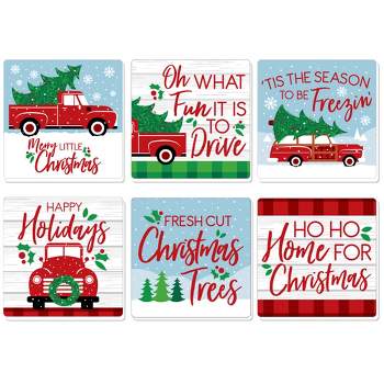 Big Dot of Happiness Merry Little Christmas Tree - Funny Red Truck and Car Christmas Party Decorations - Drink Coasters - Set of 6