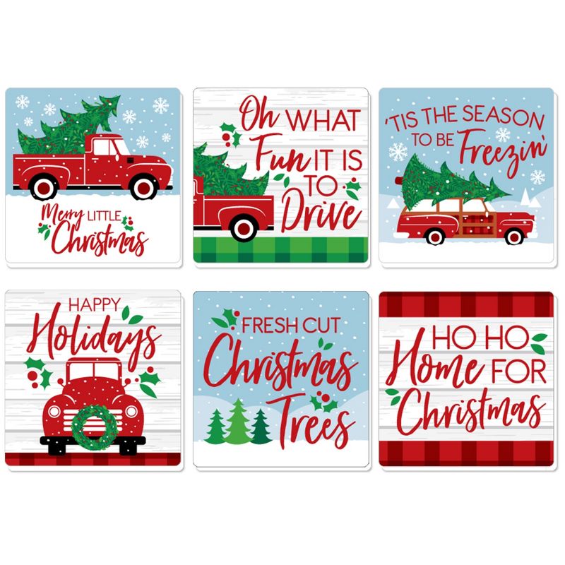 Big Dot of Happiness Merry Little Christmas Tree - Funny Red Truck and Car Christmas Party Decorations - Drink Coasters - Set of 6, 1 of 9