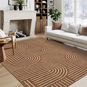 Modern Machine Washable Abstract Area Rug Non Slip Non Shedding Soft Striped Floor Cover Low Pile Foldable Accent Indoor Rug for Living Room Bedroom - 1 of 4