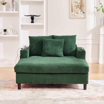 Oversized Recliner Sofa with 3 Pillows and Side Pocket, Single Sofa with USB and RGB LED Lights, Corduroy Sofa with Wood Frame-Coolbibila