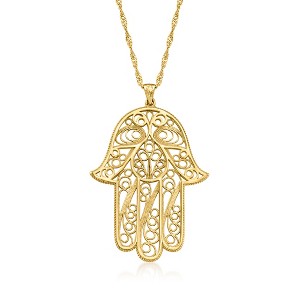 Ross-Simons 18kt Gold Over Sterling Filigree Hamsa Pendant Necklace Size - 1 of 3