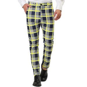 Lars Amadeus Men's Color Block Slim Fit Flat Front Plaid Dress Pants - 1 of 4