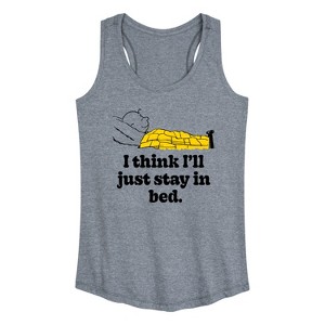 Women's - Peanuts - I Think I'll Stay In Bed Graphic Racerback Tank - 1 of 4