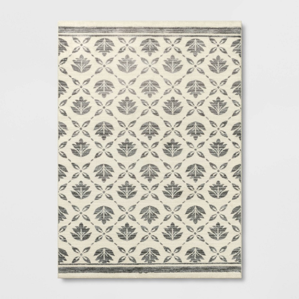 5'x7' Belwood Block Print Motif Rug Cream - Threshold™