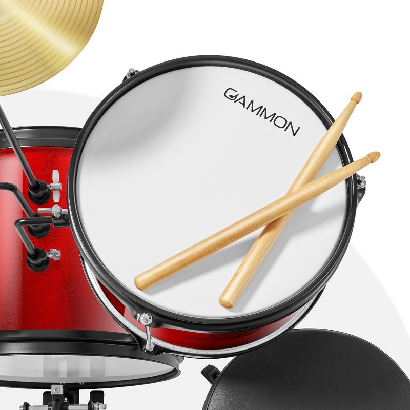 Gammon 3-Piece Junior Drum Set, Beginner Drum Kit with Throne, Cymbal, and Drumsticks, 4 of 8