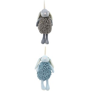 REGALWOVEN Cute Cartoon Rabbit Shape Fuzzy Ball Soft Absorbent Chenille Hand Towel 2 Pack 6" x 14" - 1 of 4