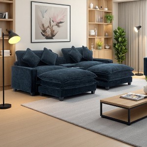 111" Chenille Sectional Sofa with USB, Cup Holders & Console - 1 of 4