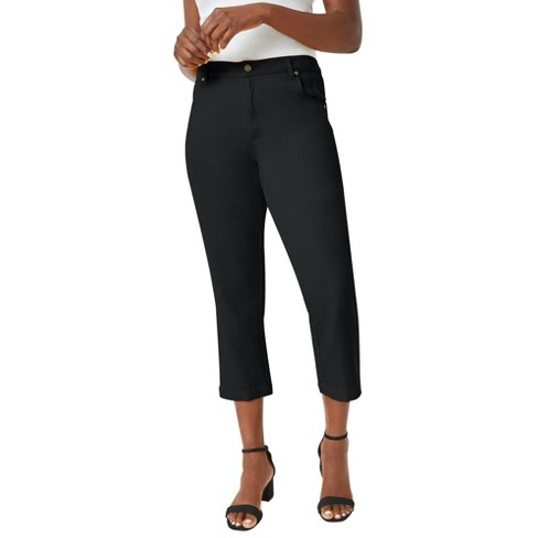 Jessica London Women's Plus Size Classic Cotton Denim Capri - 14, Black