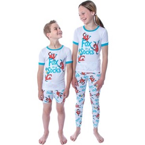 Seven Times Six Dr. Seuss Unisex Kids Fox In Socks Shirt Shorts and Pants 3 Piece Pajama Set White - 1 of 4