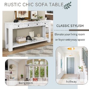 PAGED 63" Rustic Chic Console Table with 4 Drawers & Lower Shelf, Entryway Table with Storage, Solid Wood Entryway Sofa Table - 1 of 4