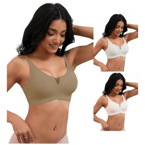 INSPIRE CHIC 3 Pcs Women's Mesh Wirefree Adjustable Straps Padded Comfortable Push Up Bras - 1 of 4