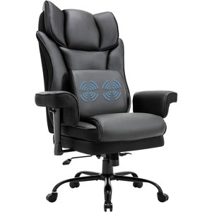 TiramisuBest 400lbs Ergonomic Office Chair with Adjustable Armrest, Lumbar Massage, Faux Leather (Black) - 1 of 4