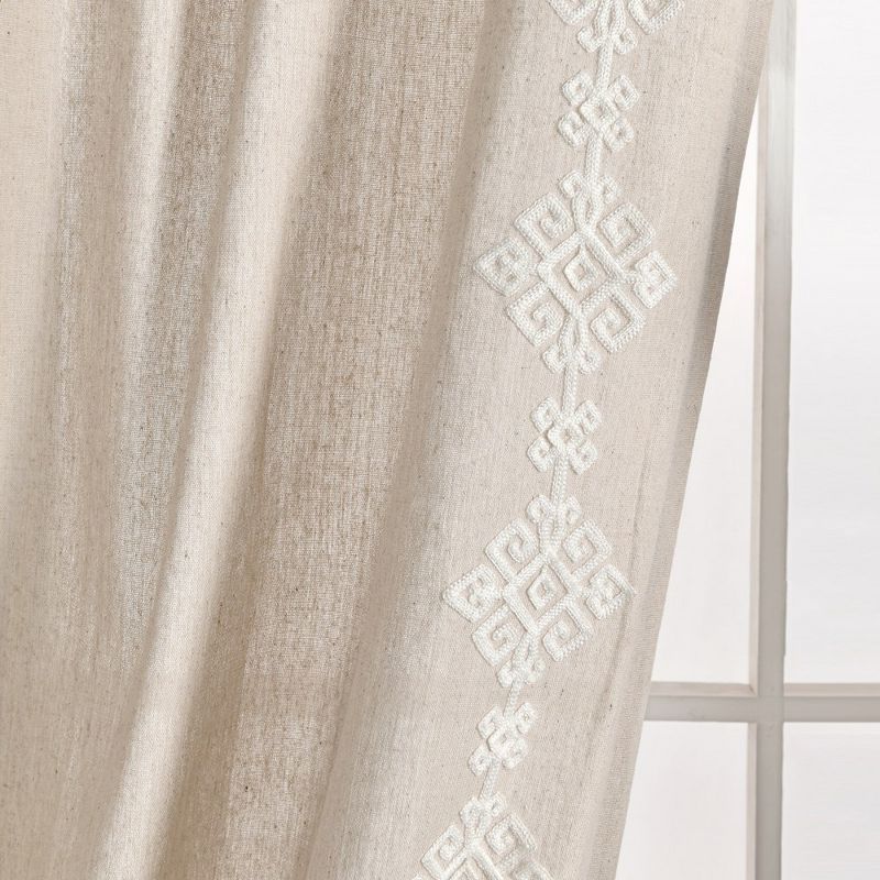 Luxury Modern Geo Linen Like Embroidery Border Window Curtain Panel Neutral Single 52X84, 4 of 6