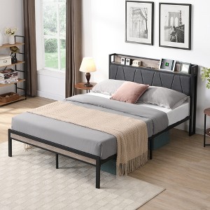 DOMETOUR Full Size Metal Platform Bed Frame with Upholstered Headboard, USB Ports, Footboard, No Box Spring, Large Storage, Easy Assembly - 1 of 4