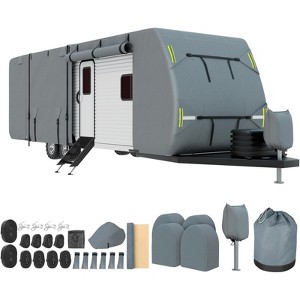 Travel Trailer Cover,RV Cover Extra-thick Heavy Duty Upgraded 7 Layers Waterproof Camper Cover RV Travel Trailer Cover Utility For Snowproof,Extra Windproof Straps and 30Pcs Accessories - 1 of 4