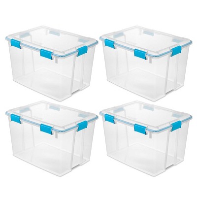 Sterilite 18 Gal Latching Tuff1 Storage Tote, Stackable Bin with Latch Lid,  Plastic Container to Organize Garage, Basement, Blue Base and Lid, 6-Pack