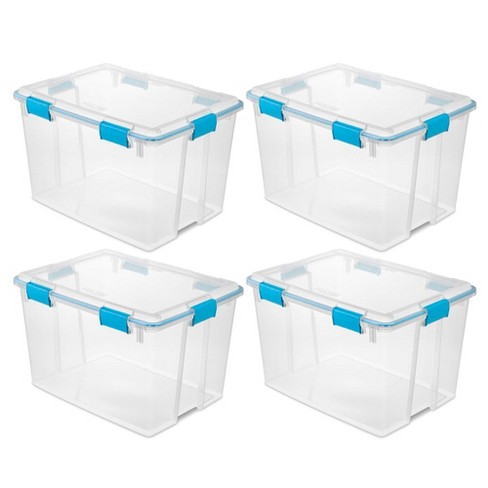 Sterilite 37 Qt Clear Plastic Storage Tote Bin with Secure Lids, (4 Pack)