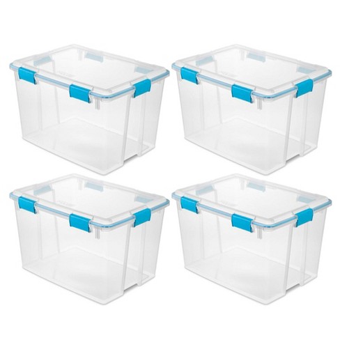 Sterilite 7.5 Qt Gasket Box, Stackable Storage Bin with Latching Lid and  Tight Seal, Plastic Container to Organize Basement, Clear Base, Lid, 6-Pack