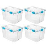 Sterilite 80 Quart Clear Plastic Stackable Storage Container Box Bin with Air Tight Gasket Seal Latching Lid Long Term Organizing Solution, (4 Pack)