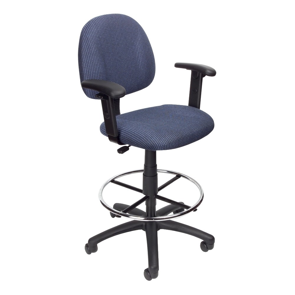 Photos - Computer Chair BOSS Drafting Stool with Footring and Adjustable Arms Blue -  Office Produc 