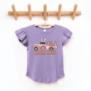 The Juniper Shop On The Hunt Truck Pink Toddler Flutter Sleeve Tee - 1 of 2