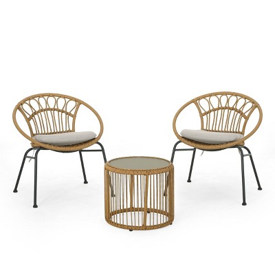 Speakes 3pc Patio wicker Chat Set - Light Brown/Beige/Black - Christopher Knight Home