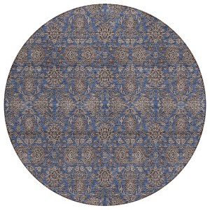 Navy Blue Beige And Taupe Floral Washable Indoor Outdoor Area Rug - 1 of 4