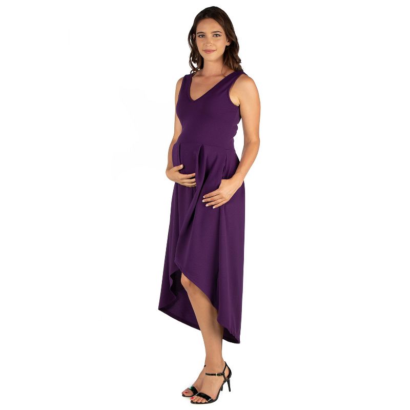24seven Comfort Apparel Women's Maternity Sleeveless High Low Dress, 3 of 6