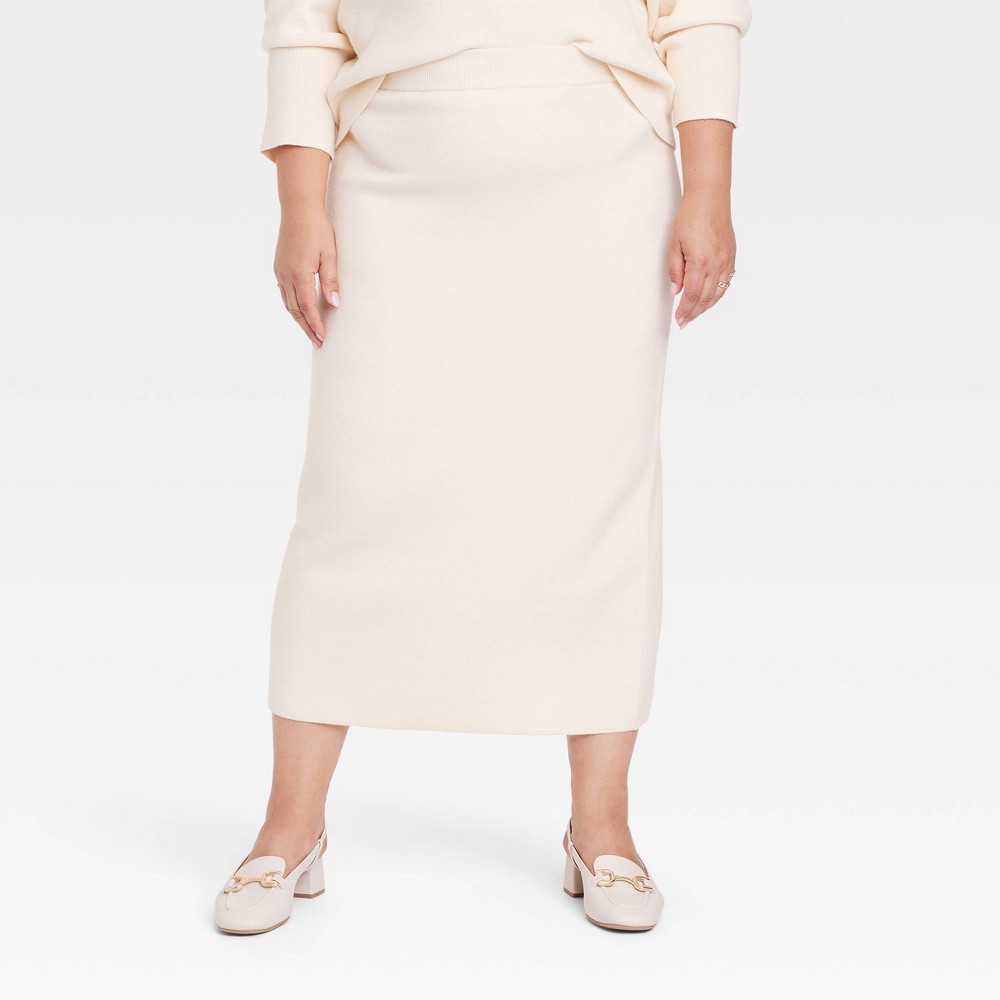 Women's Cozy Knit Midi Sweater Skirt - A New Day™ Cream 2X