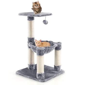 Tangkula Cat Tree Multi-Level Cat Tower w/ Scratching Posts & Cat Hammock Grey