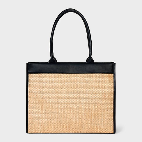 Straw Large Boxy Tote Handbag - A New Day™ Natural/Black