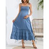 Sleeveless Maternity Dress Women's Summer Spaghetti Strap Smocked Tiered Flowy Maxi Dress for Baby Shower Photoshoot - 2 of 4