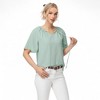Anna-Kaci Women's Short Sleeve V-Neck Blouse with Gathered Shoulder Detail and Long Neck Tie Accent - 3 of 4