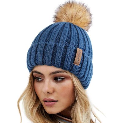 ZUPPAD Womens Winter Knitted Beanie Hat with Faux Fur Pom Warm Knit Skull Cap Beanie for Women Hats 1 Pack