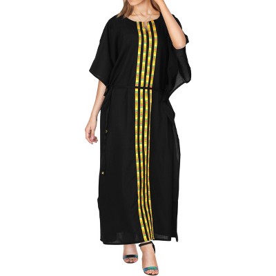 LA LEELA Women's House Daily Routine Evening Wear Vacation Holiday Casual Dailywear Loungewear Oversize Caftan Maxi Top Night Shirts 2X-3X Black Solid
