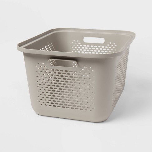 Large Decorative Plastic Bin with Cutout Handles Gray - Brightroom™