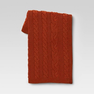 Chunky Cable Knit Reversible Throw Blanket Orange - Threshold™