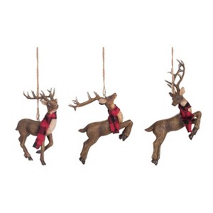 Transpac Resin Reindeer w/Scarf Ornament Set of 3 Christmas Home Decorations - 1 of 1