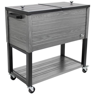 Permasteel 80-Quart Gray Woodgrain Rolling Patio Cooler with Wheels