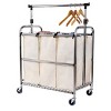 Seville Classics Rolling 3-Bag Steel Laundry Sorter w/ Hanging Bar - 4 of 4