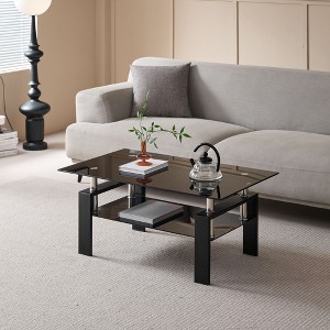 PAGED Tempered Glass Coffee Table Modern Center Table 2-Layers Tea Table with Open Shelf for Living Room - 1 of 4