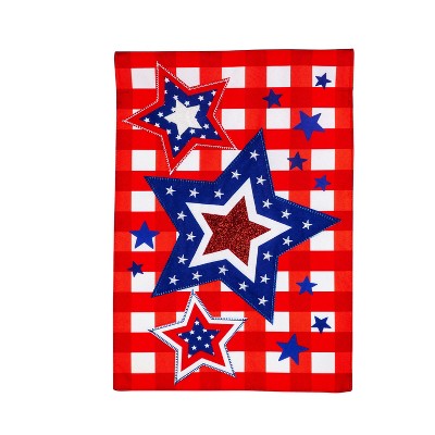 Patriotic Stars and Checks Garden Linen Flag