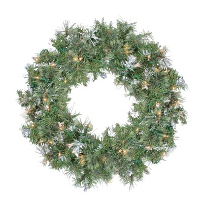 Northlight 30" Prelit Snow Mountain Pine Artificial Christmas Wreath - Clear Lights