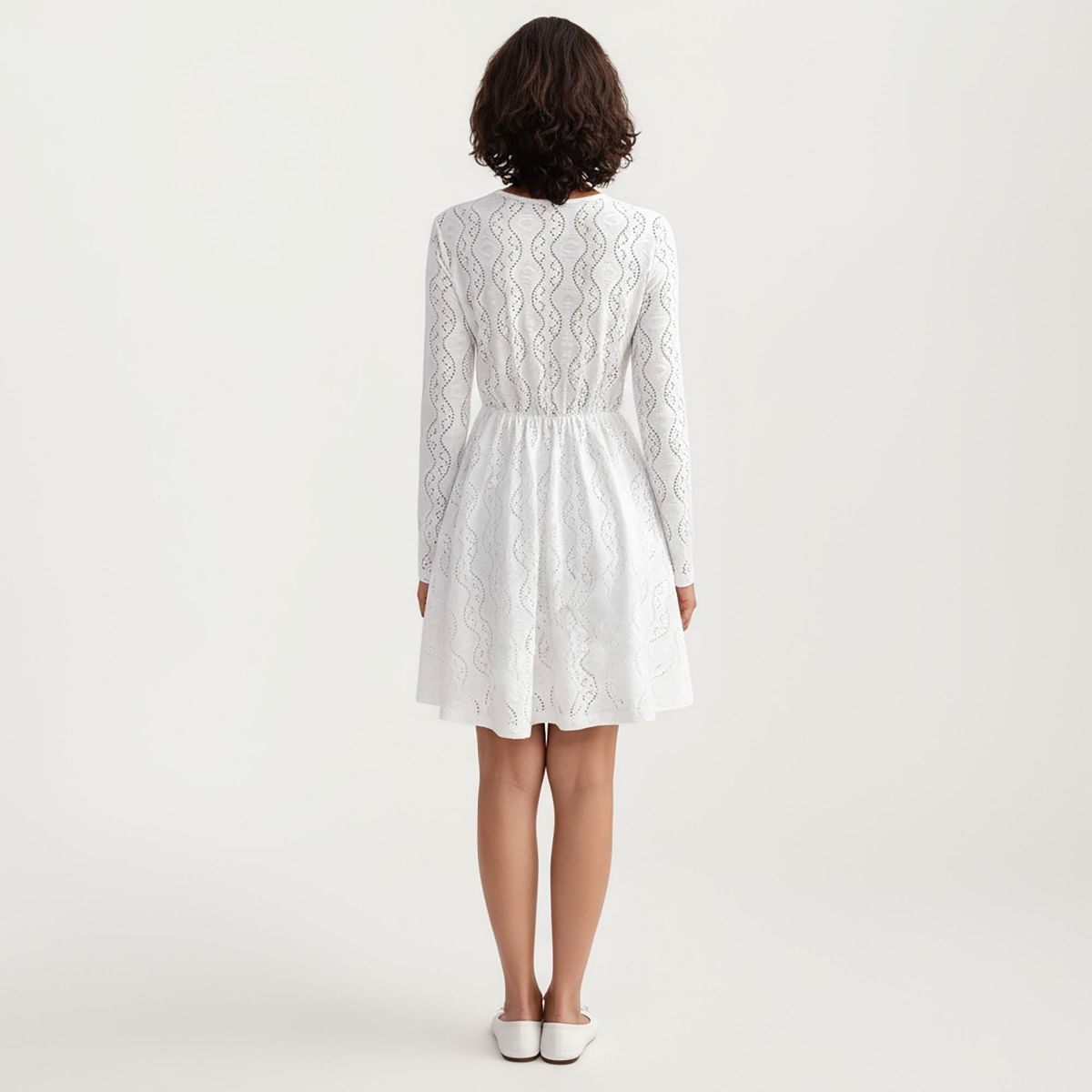 Anna-Kaci Women's Long Sleeve Lace Mini Dress with V-Neckline and Sheer Waist Detail - thumbnail 3