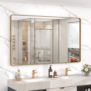 KIOTEE Rectangular Aluminum Alloy Framed and Tempered Glass Wall Bathroom Vanity Mirror in Matte Black - 1 of 4