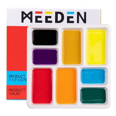 MEEDEN 8-Well Ceramic Artist Paint Palette, Square Watercolor Palette, White Ceramic Mixing Tray for Gouache Painting, Oil Painting, 7" 7" 0.9"