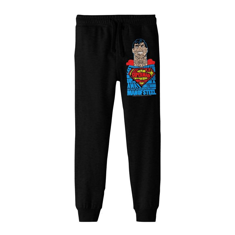 Superman Portrait Text Art Boy's Black Jogger Pants, 1 of 4