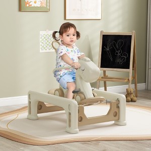 Whisen 5 in 1 Rocking Horse, Kids Spring Ride with Push Handle & Footrest for Baby Boys and Girls - Cream White - 1 of 4
