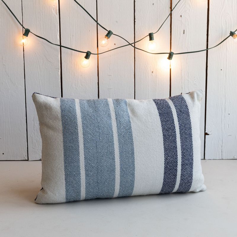 14X22 Inch Hand Woven Blue, White & Navy Striped Outdoor Pillow Polyester With Polyester Fill by Foreside Home & Garden, 2 of 6